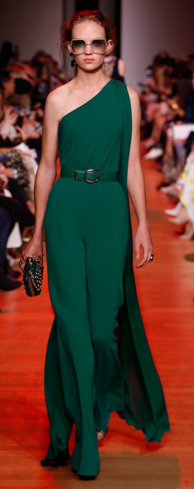 Elie Saab 2019 Prom Dresses Hunter One Shoulder Floating Pleats Chiffon Women Clothes Jumpsuits Customized Formal Evening Dresses With Wraps