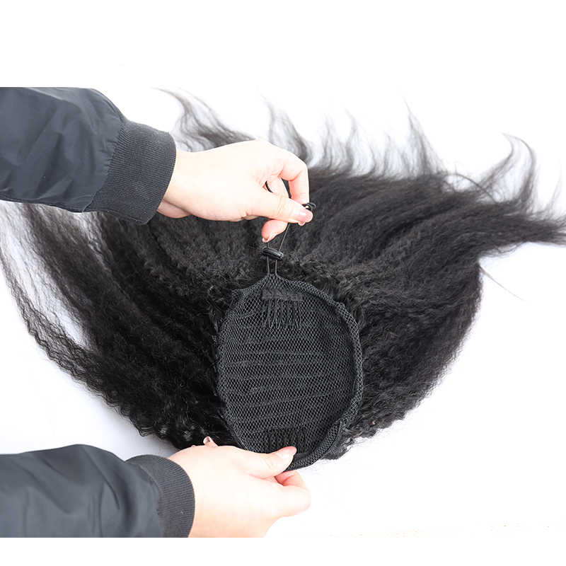 Kinky Straight Brazilian Human Hair Drawstring Ponytail Clip In Hair Extensions Natural Color Remy Puff Ponytail Products Evermagic