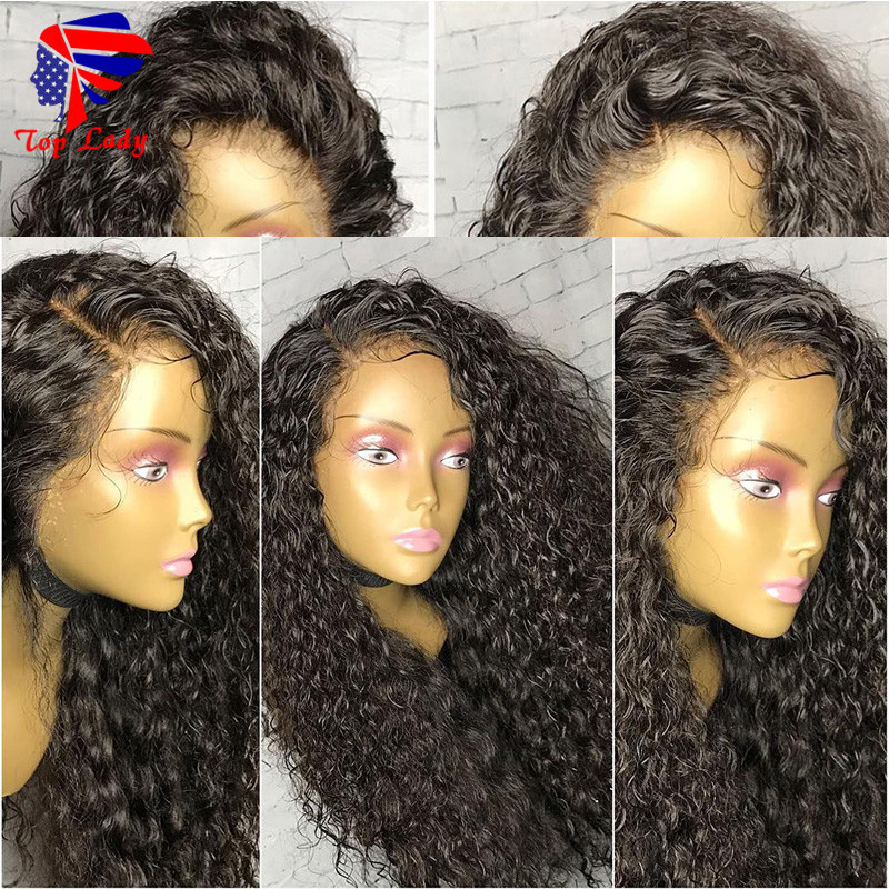 Long loose Curly Wigs with Baby Hair Black Color Full Density Synthetic Lace Front Wig for Women Free Shipping
