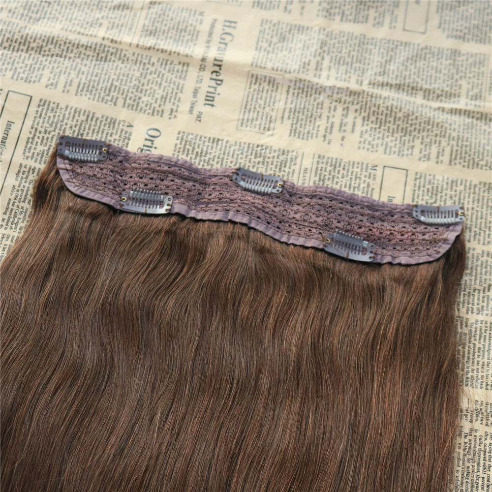 Wholesale Real Remy Human Hair #4 Dark Brown One Piece Clip in Hair Extensions with 5 clips Slik Straight Clip on Extension 70g