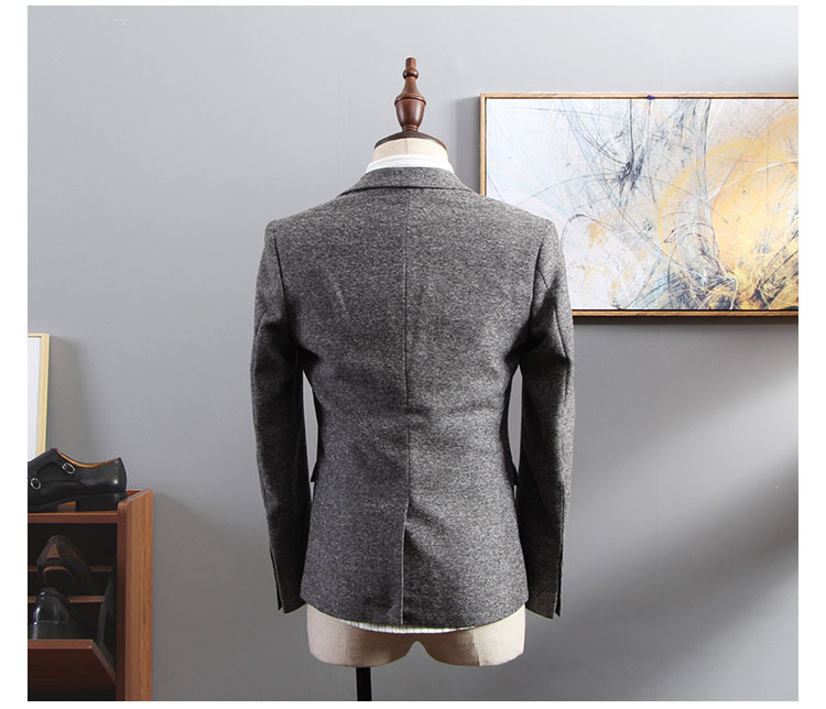 Wool Slim Fit Groom Tuxedos Wedding Suits Herringbone Tweed Groomsmen Best Man Prom Suits (Jacket+Pants+Vest) Custom Made Plus Size