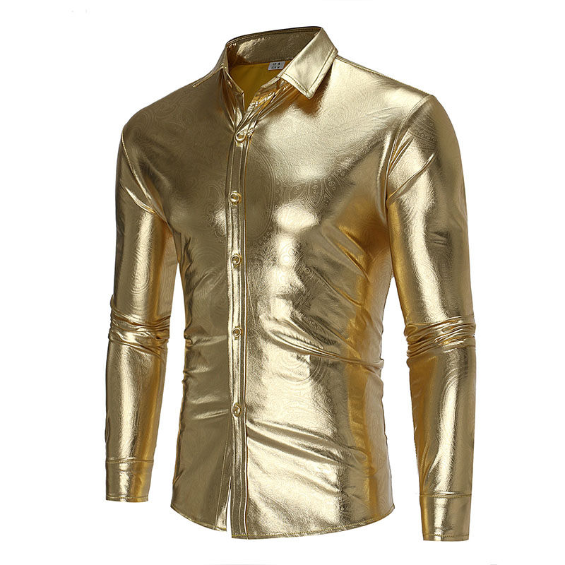 2018 Designer Shirts personality nightclub style bright shirt men' casual wild long-sleeved shirt Gold Silver Halloween Shiny Dress Shirt
2018 Designer Shirts personality nightclub style bright shirt men' casual wild long-sleeved shirt Gold Silver Halloween Shiny Dress Shirt