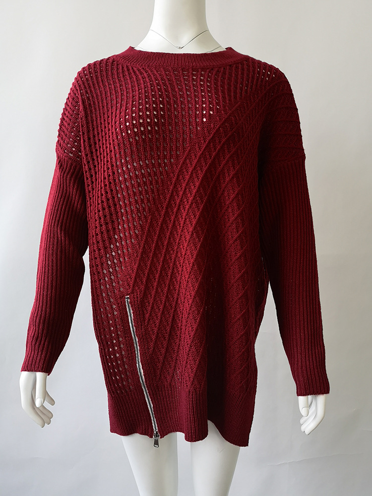 European fashion solid color sexy zipper bat sleeve off-shoulder sweater S M L XL support mixed batch