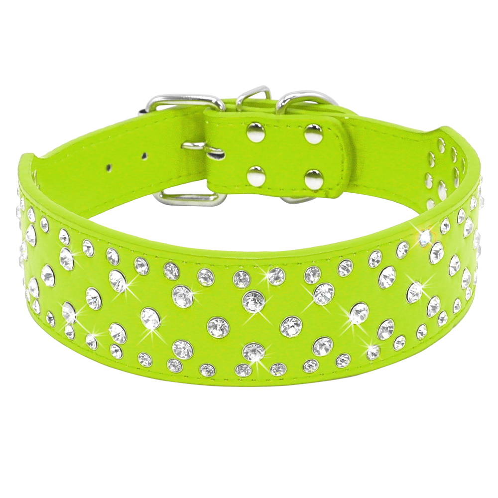 2 inch Rhinestones Dog Collars Full Sparkly Crystal Diamonds Studded PU Leather Bling Pet Appearance for Medium & Large Dogs