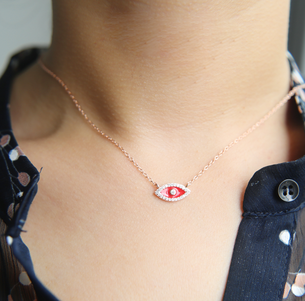 Turkish evil eye necklace 5 colors 100% 925 sterling silver jewelry lovely eye charm lucky girl gift fine silver chain collar jewelry