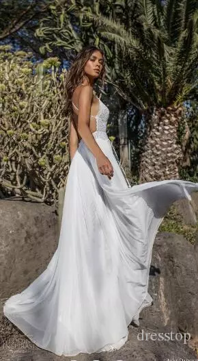 Asaf Dadush 2020 Wedding Dresses Spaghetti Straps Lace Bridal Gowns Backless Robe de mariée Simple Customized A-Line Wedding Dress