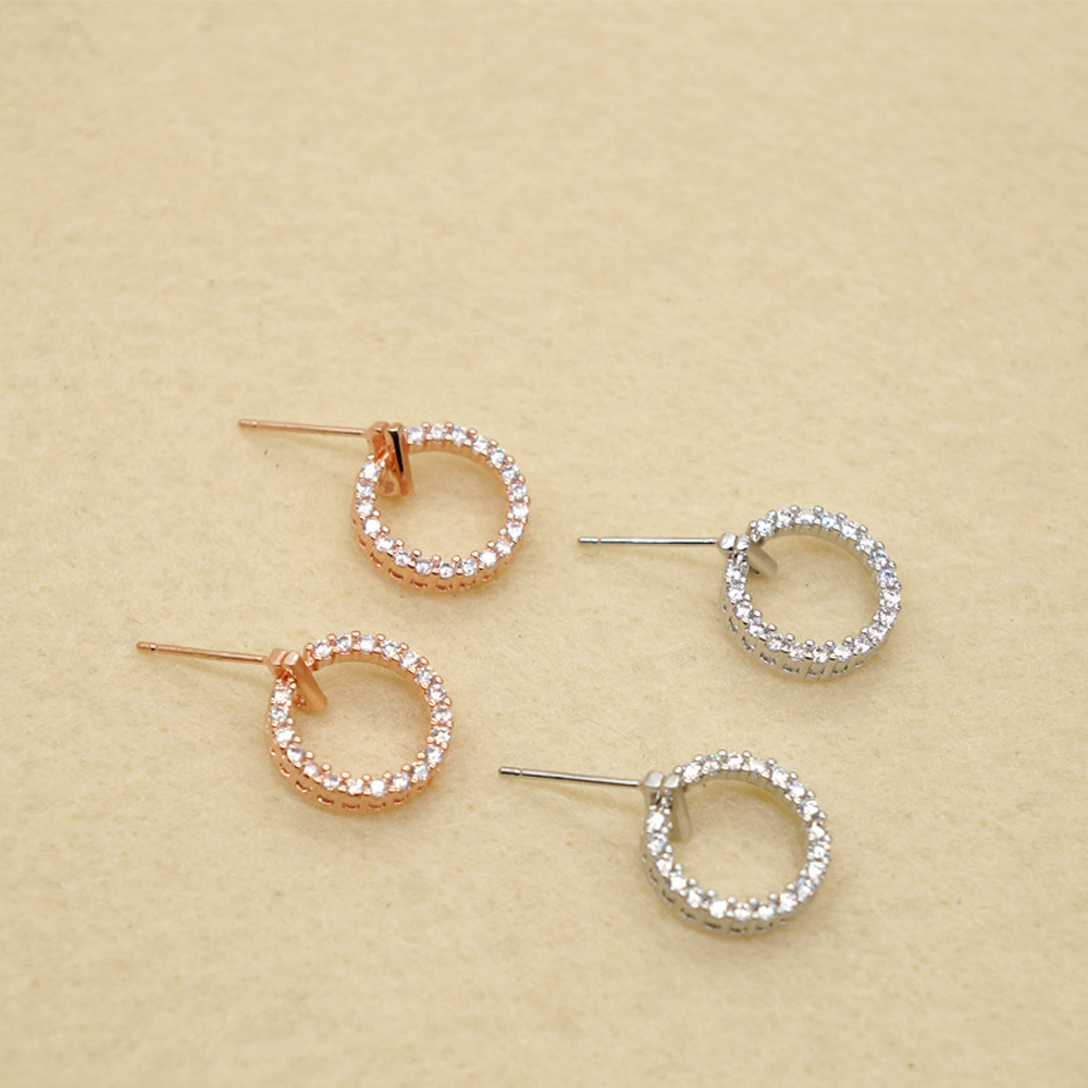 S925 Silver Earrings Full Austrian Rhinestone Crystal Circle Stud Earrings Jewelry Classic Fashion Women Girls Gift