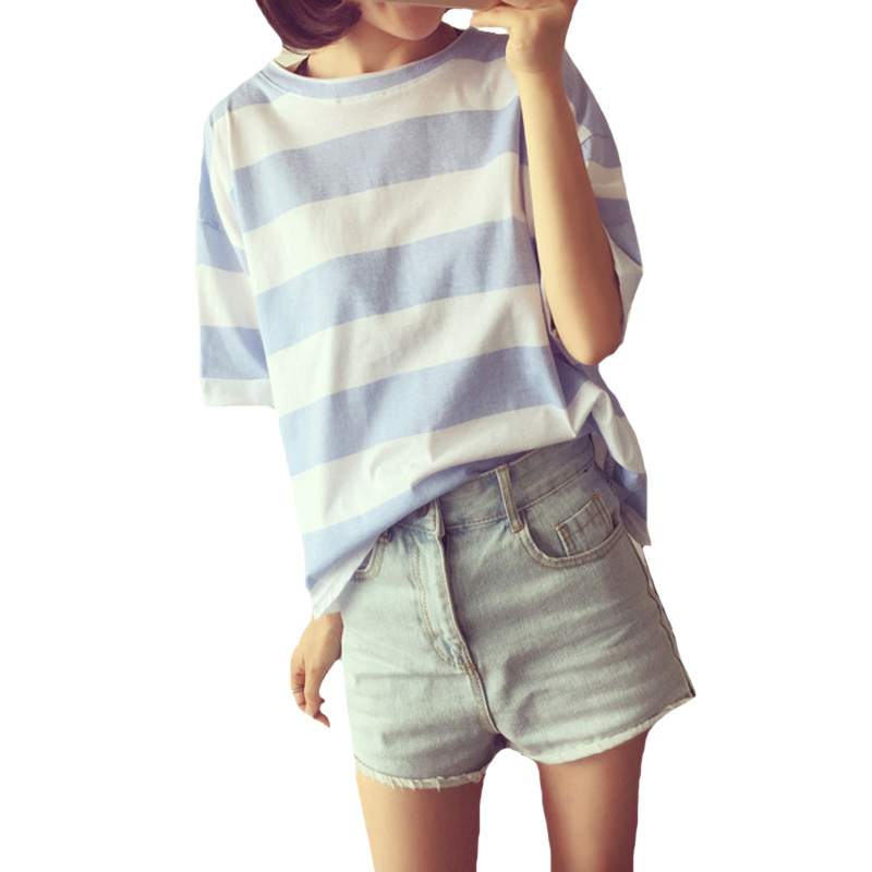 Summer t Shirt Women Short Sleeve Loose Wide Stripe T Shirt Woman Round Neck Fashion Tops New, Pink
Summer t Shirt Women Short Sleeve Loose Wide Stripe T Shirt Woman Round Neck Fashion Tops New, Pink