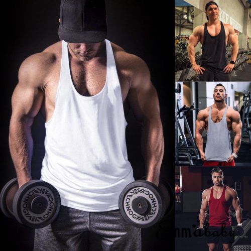 Mens G ym Vest Racerback Bodybuilding Muscle Stringer Plain Tank Top Fitness NEW