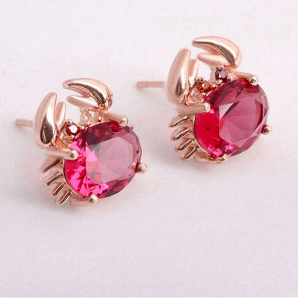 Ruby Amethyst Blue Crystal Stud Earrings Cute Animal Earrings For Women Girls 18k Rose Gold Filled Fashion Jewelry Gift Lovely Earrings