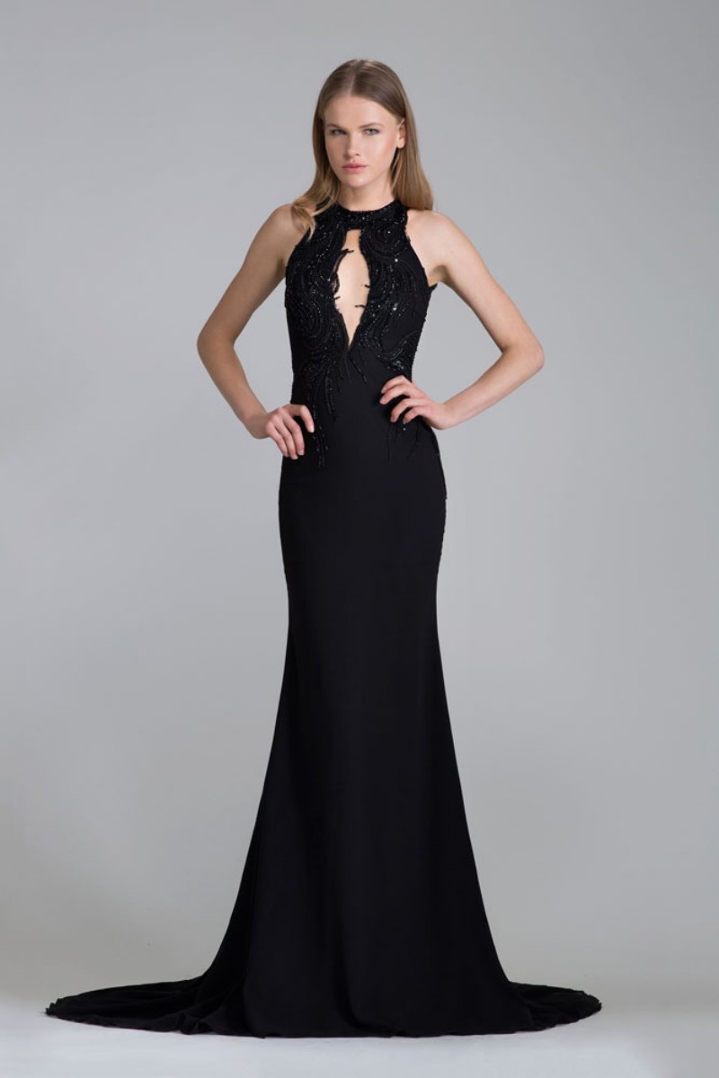 Sexy Hollow Back Mermaid Prom Dresses Halter Necke Chest Exposed Black Formal Dress Evening Chiffon Beaded Guest Gowns 6660305