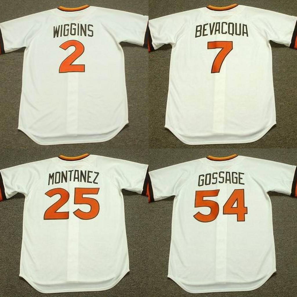 Men 2 ALAN WIGGINS 7 KURT BEVACQUA 25 WILLIE MONTANEZ 54 RICH GOSSAGE 1984 Baseball Jersey, Blue;black
Men 2 ALAN WIGGINS 7 KURT BEVACQUA 25 WILLIE MONTANEZ 54 RICH GOSSAGE 1984 Baseball Jersey, Blue;black