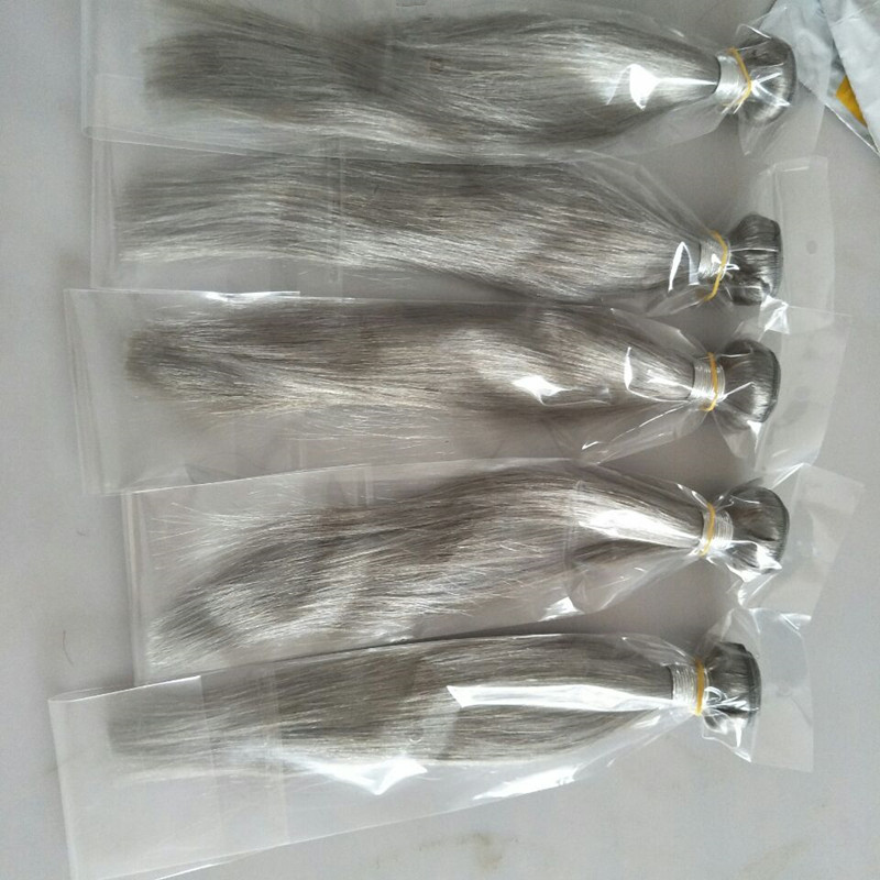 market hot sale silver grey hair extensions 4pcs lot human grey hair weave 100g brazilian straight wave virgin hair weft free