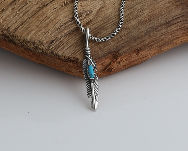 2018 new 925 sterling silver vintage jewelry Japan designs antique silver hand-made designer feather necklace pendants no chain
