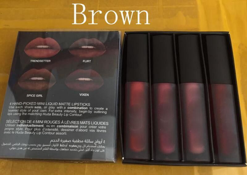 Kit SHIP DROP 1 The Red Nude Brown Pink Edition Mini Liquid Matte Lipstick 4Pcs/Set ( 4 X 1.9Ml )