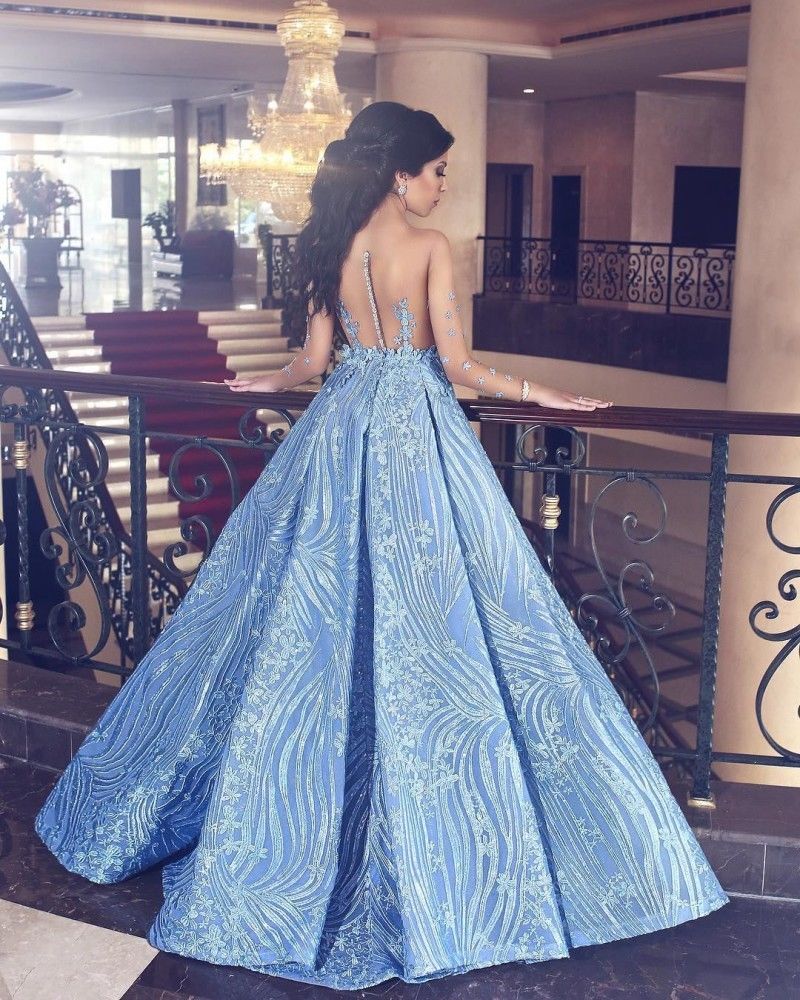 youseljasmi arabic mermaid prom dresses with detachable train sheer long sleeve evening wear lace appliqued formal party dress
