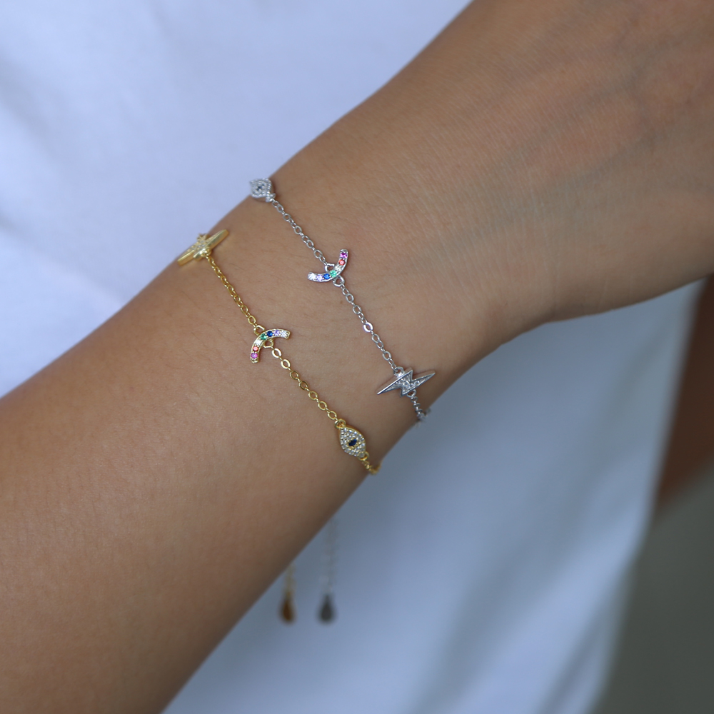 925 sterling silver cute lovely charm link chain bracelet for women rainbow moon star lucky eye dainty minimal charming bracelets