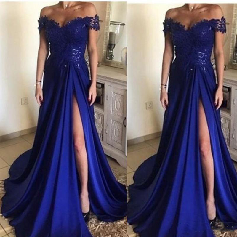Royal Blue Evening Dresses Long 2018 With Lace Off Shoulder Cap Sleeve Split Floor Length Satin Formal Women Prom Dress, Champagne
Royal Blue Evening Dresses Long 2018 With Lace Off Shoulder Cap Sleeve Split Floor Length Satin Formal Women Prom Dress, Champagne