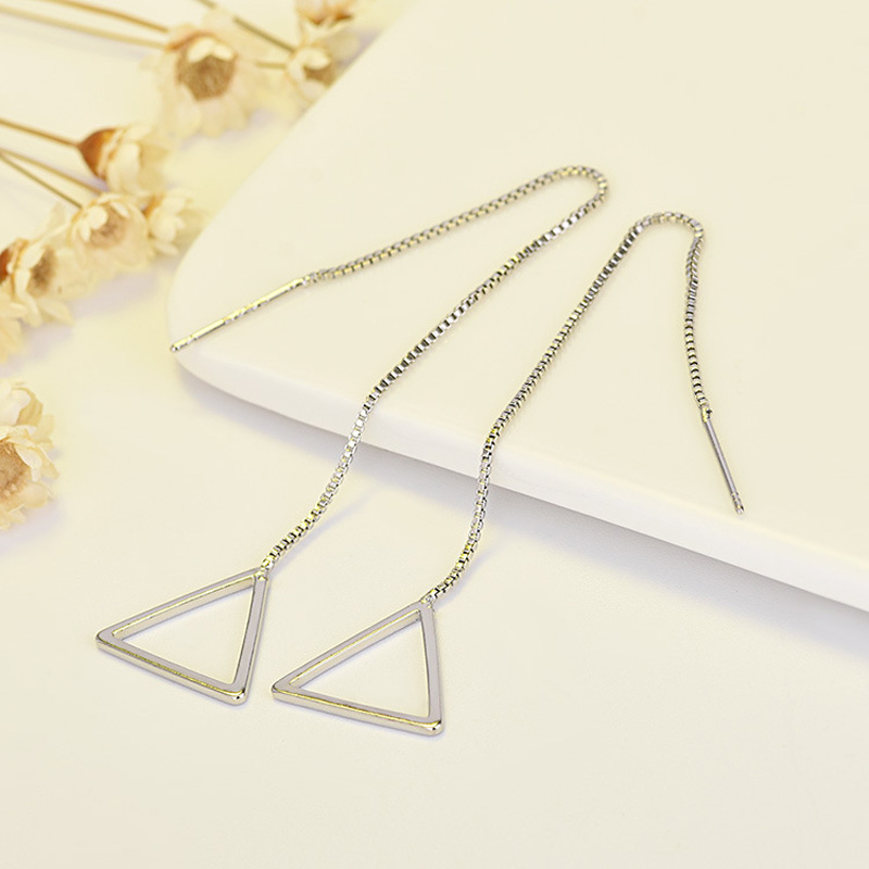 S925 Silver Long Drop Earrings Jewelry Simple Geometric Shape Earring Classic Fashion Women Girls Child Gift