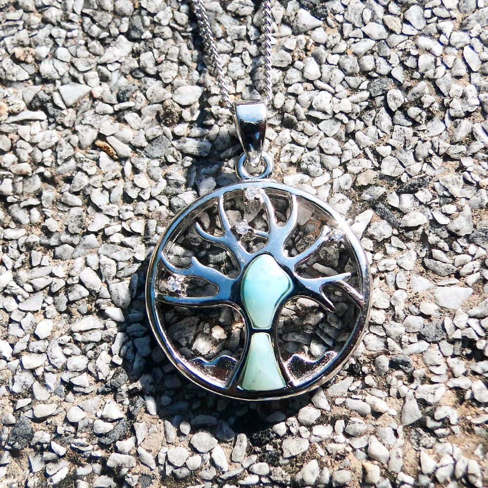 925 Sterling Silver Tree Of Life Protection Pendant, Natural LARIMAR Gemstone Family Sacre Tree of Life Charm,Spiritual Pendants