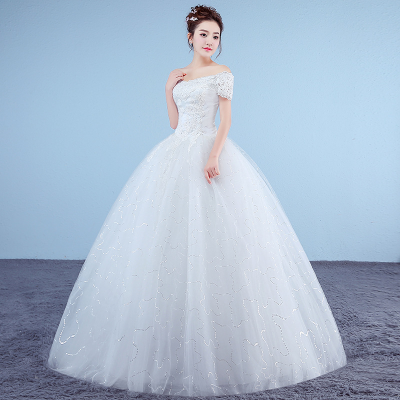 New Boat Neck Embroidered Wedding Dress 2018 Organza And Tulle Lace Up Ball White Princess Cheap Bridal Gowns Vestido De Noiva