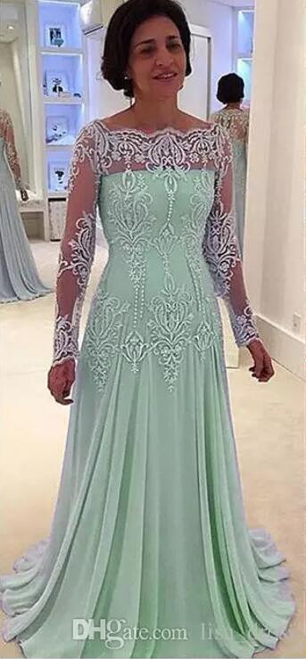 Exquisite 2017 Popular Lilac Chiffon Mother Of The Bride Dresses Elegant Illusion Long Sleeve Embroidery Beads Mother Formal Gown EN12275