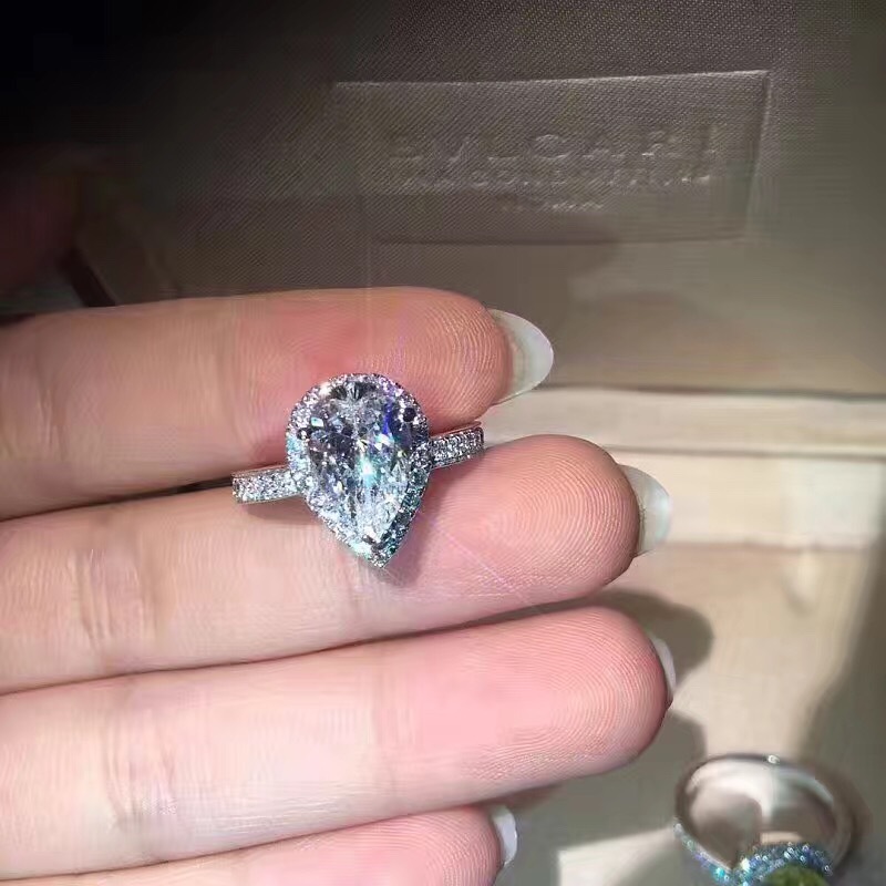 fashion Real 925 Sterling Silver Pear Ring for Women Fashion Drop Water CZ Stone Ring Jewelry N55
