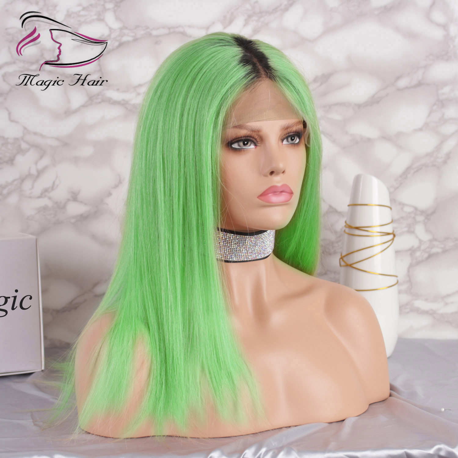 Ombre Green Color Glueless Full Lace Human Hair Wigs with Baby Hair Pre Plucked 130% Density Brazilian Virgin Hair Lace Front Wigs