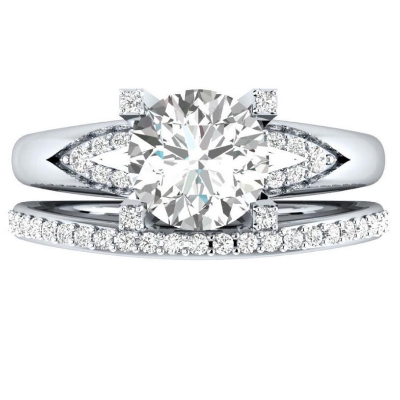 Drop Shipping New Arrival Professional Luxury Jewelry 925 Silver Fill Round Cut Topaz&Sapphire CZ Diamond Wedding Band Ring for Women Gift