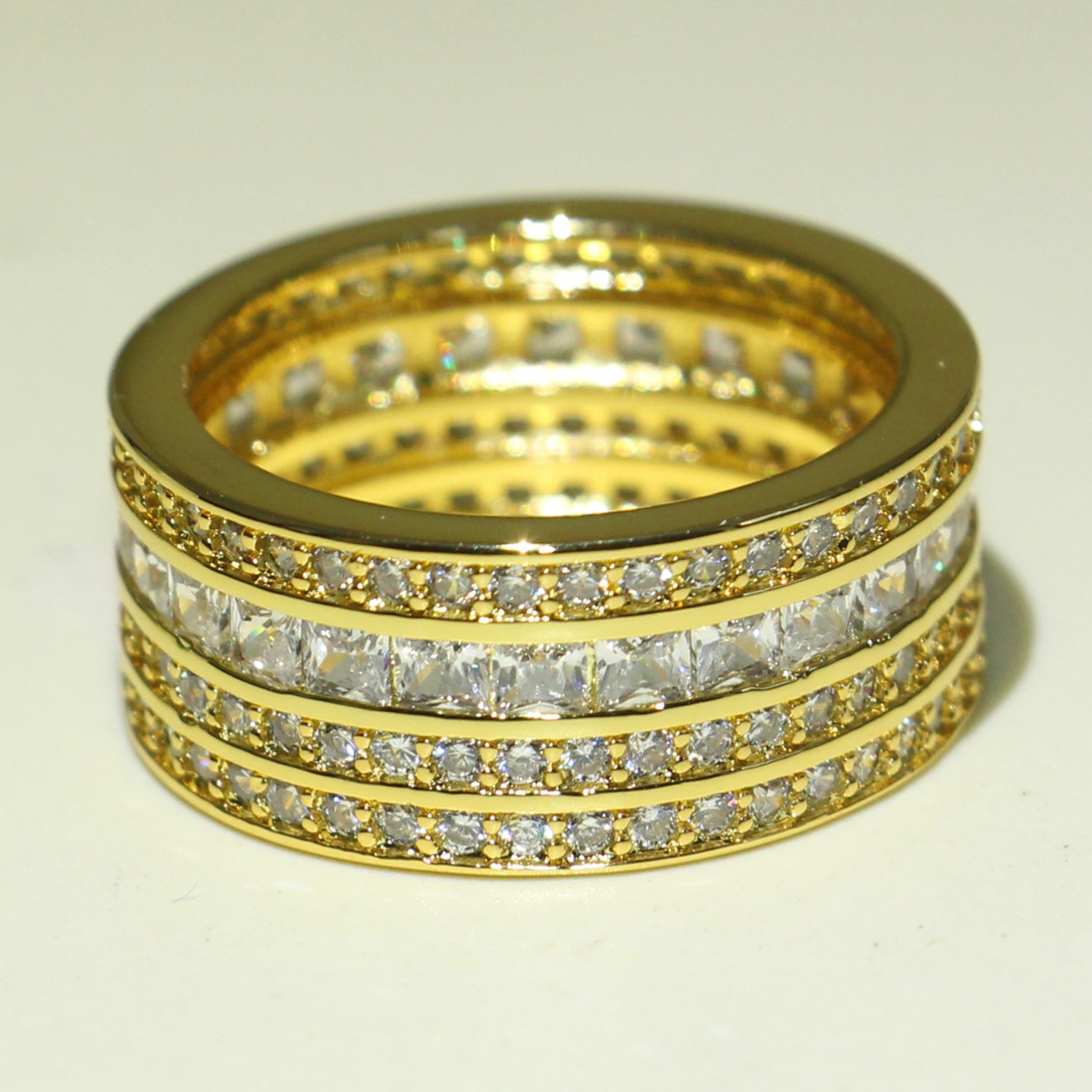 Choucong Classical Stunning Jewelry 925 Silver&Gold Fill Four Row 5A Cubic Zirconia Princess CZ Stack Engagement Band Ring For Women Gift