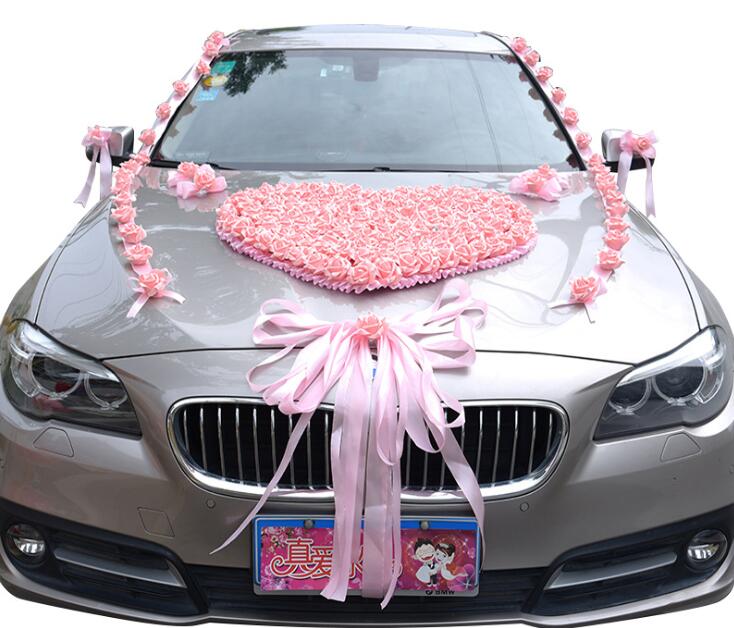 Wedding Car Decoration Flower Set PE Artificial Rose Door Handles and Rearview Mirror Decorate Heart-shaped Wedding Car Decoration