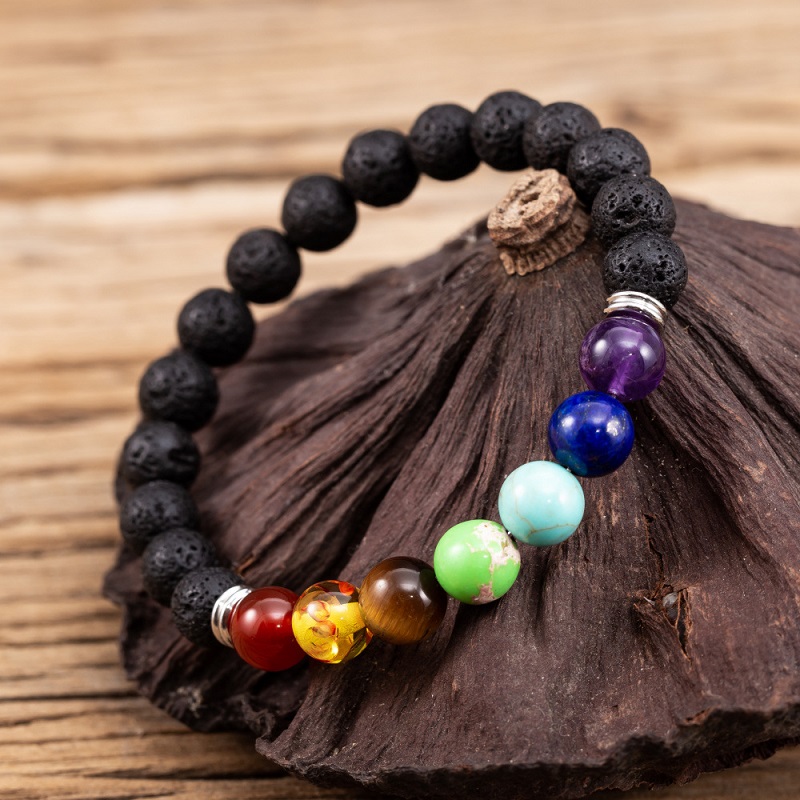 Natural 8mm Lava Stone 7Chakra Bracelet Essential Oil Diffuser Bracelet for women men Yoga bracelet