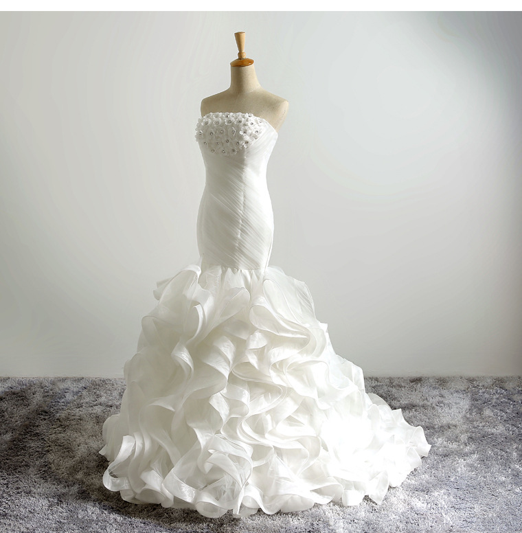 New Strapless Mermaid Organza Wedding Dresses Flowers Pleat Long Bridal Gowns Bride Dress robe de mariage Plus Size vestido de noiva