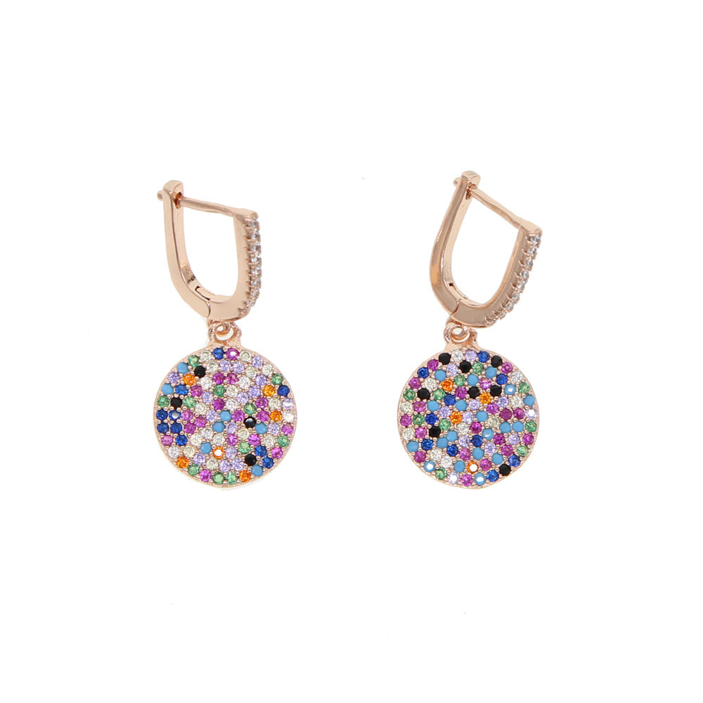 rainbow cz dangling earring for women gold plated elegance round disco charm with colorful cz fashion charm drop earrings