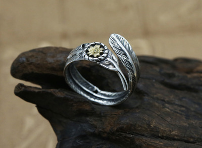 Brand new 925 sterling silver jewelry adjustable ring feather shape vintage style designer hand-made jewelry free shipping for gift