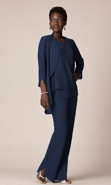 Grey Chiffon Formal Pant Suits For Mother Groom Dresses Evening Wear Long Mother of the Bride Dresses With Jackets Plus Size Custom Made