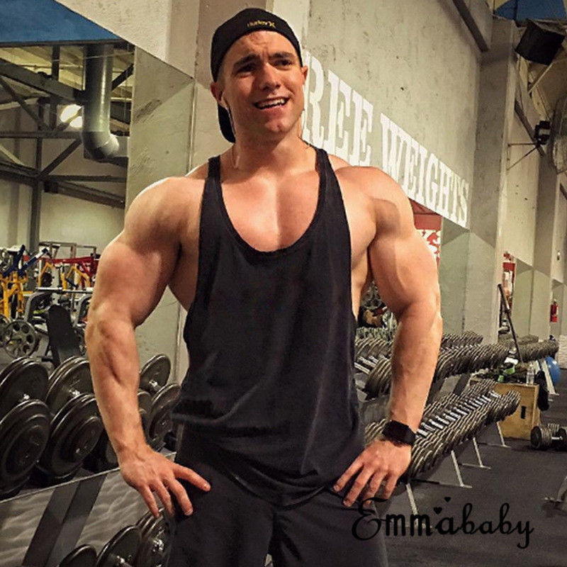Mens G ym Vest Racerback Bodybuilding Muscle Stringer Plain Tank Top Fitness NEW