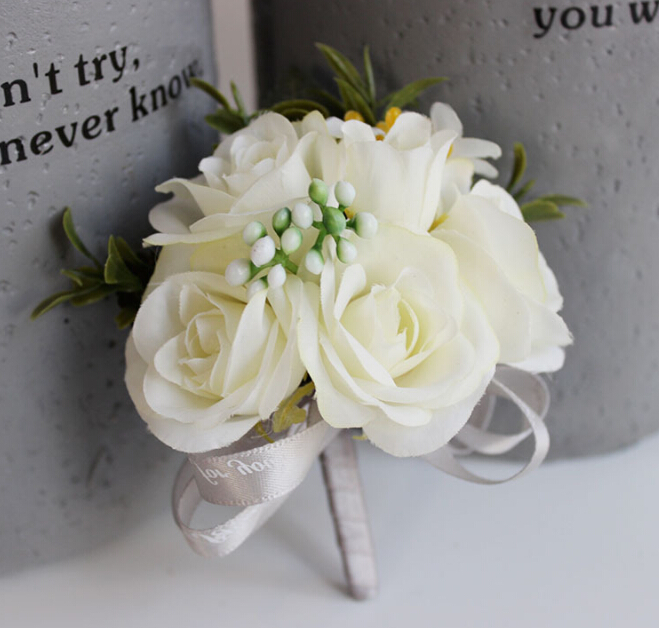 Boutonniere Hand Flowers Wedding Prom Corsage Artificial Flower brooch Flower Lapel Boutonniere Wrist Wedding Accessories