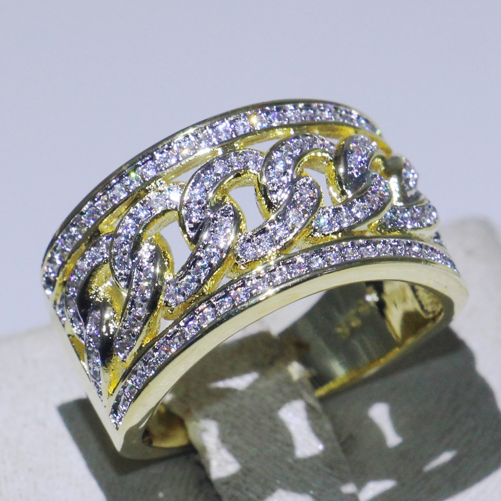 Sterg Sier & Gold Fill Pave White Sapphire CZ Dia Infinity Wide Ring - Sizes 5-10