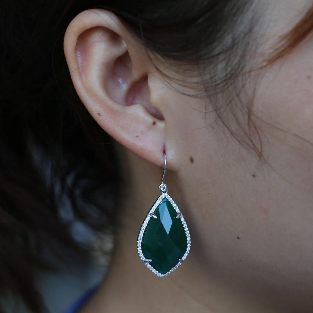 big emerald gemstone dangle earring for women european modern big stone ear wire geometric shaped stone dangle earring