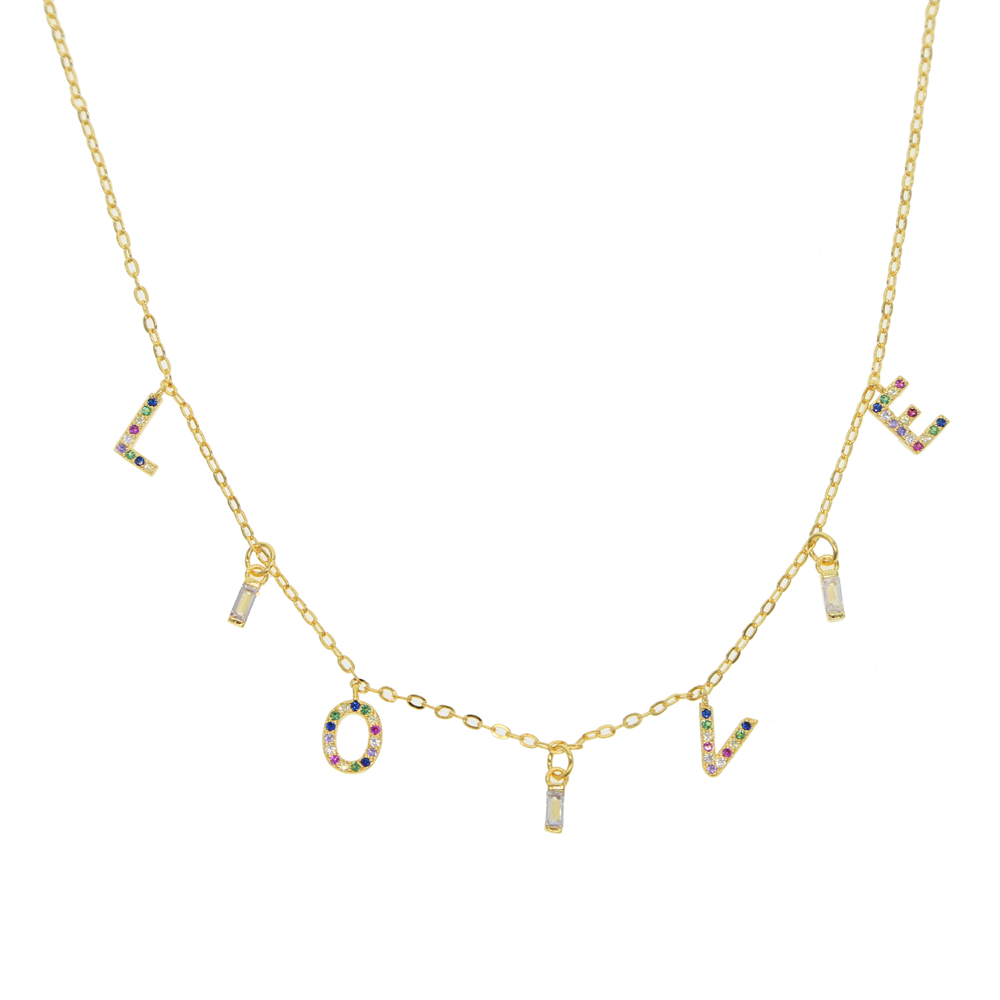 2019 valentines gift necklace for girlfriend love letter cz charm with rainbow cz gold plated statement necklaces