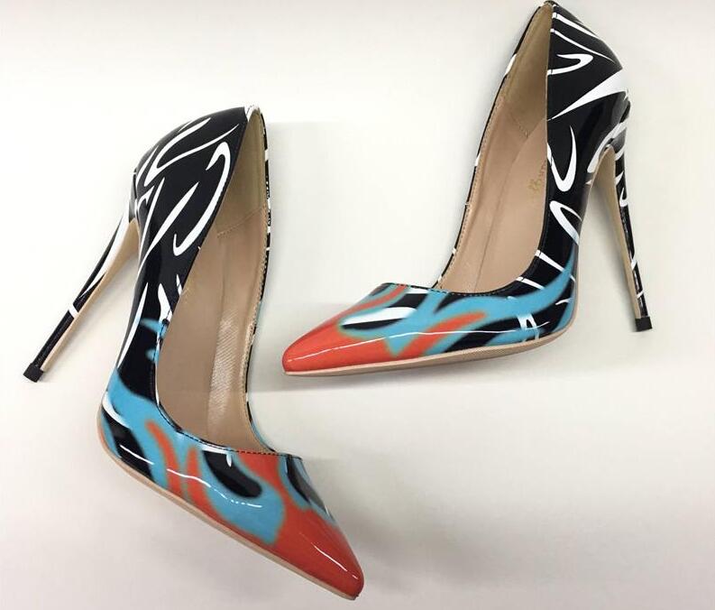 women lady woman 2019ss fashion multi patent leather poined toes wedding heels stiletto high heels shoes pumps 12cm 120mm, Black