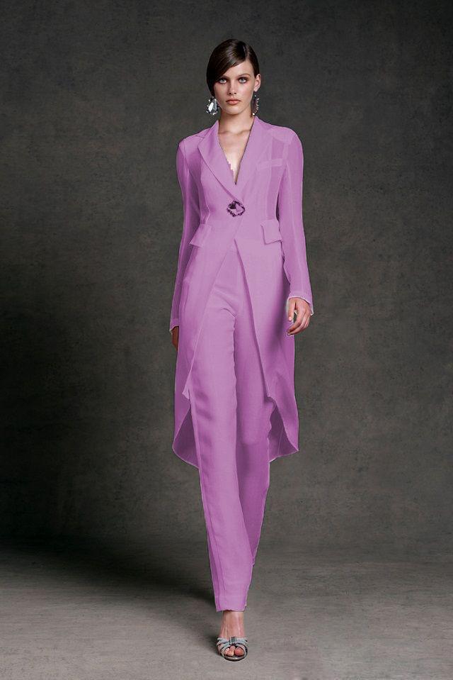 Modest Chiffon Mother Of The Bride Pants Suits V-Neck Long Sleeves Formal Gowns Ankle Length Mother Of The Bride Dresses With Long Jacket