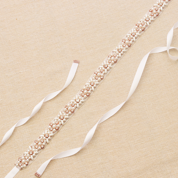 Wedding Sashes Bridal Belt 2019 Rose Gold Rhinestone Pearls Accessories Belt 100% hand-made 8 Colors White Ivory Blush Bridal Sashes