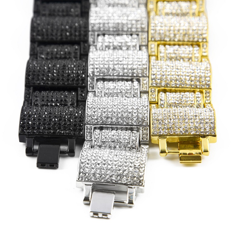 Mens Hip Hop Exaggerated Gold Link Bracelets Jewelry Fashion Rhinestone Diamond Iced Out Bracelet For Men