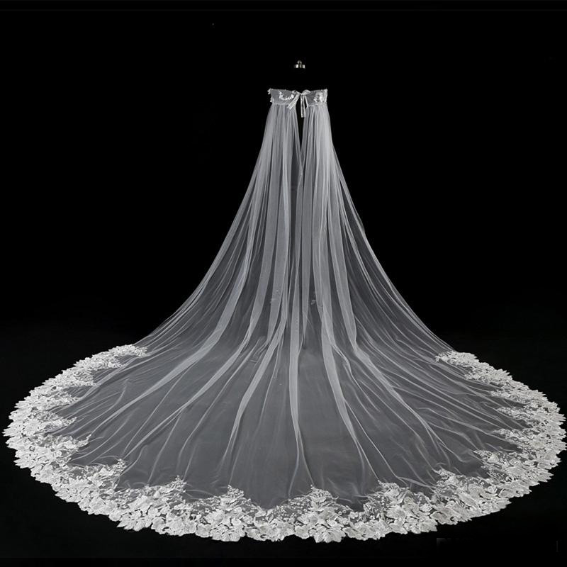 2020 Luxurious Off Shoulder 3D Flowers Crystal 115inch Cathedral Train Wedding Bridal Wraps Applique Lace Wedding Bridal Capes