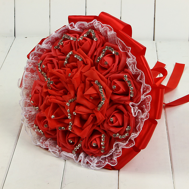 Foam Rose Wedding Bridal Bouquets Handmade Flowers Artificial Rose Crystals Wedding Supplies Bride Holding Flowers Brooch Bouquet CPA1595