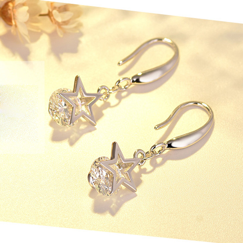 S925 Silver Needle Star Dangle Earrings Jewelry for Women Girl Drop Earrings