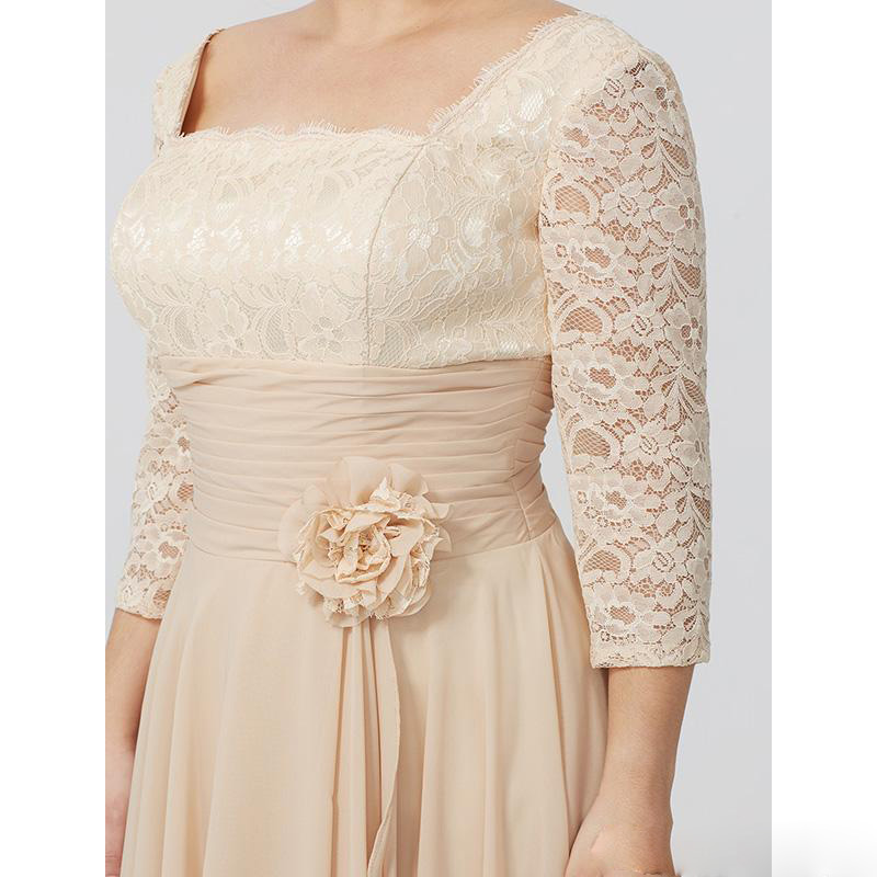 Elegant Champagne Lace Mother Of The Bride Dresses Plus Size Evening Gowns A Line 3/4 Long Sleeve Wedding Guest Dress