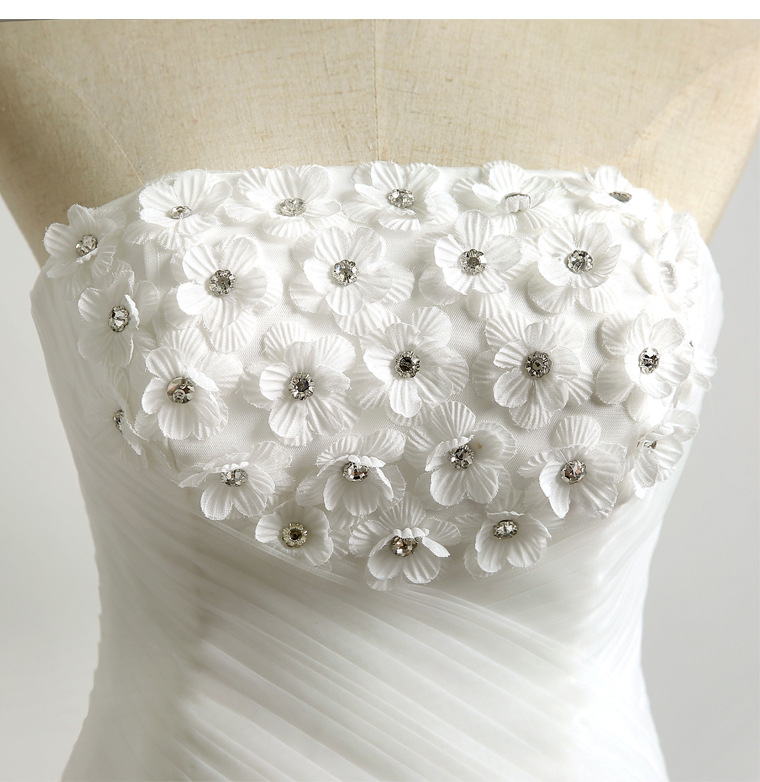 New Strapless Mermaid Organza Wedding Dresses Flowers Pleat Long Bridal Gowns Bride Dress robe de mariage Plus Size vestido de noiva